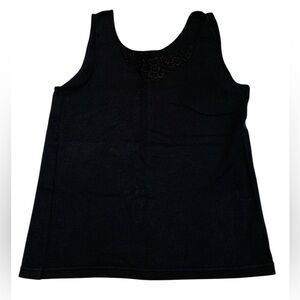 Vintage Carroll Reed Black Ribbed Tank Top Camisole Lace Floral Appliqué L/G